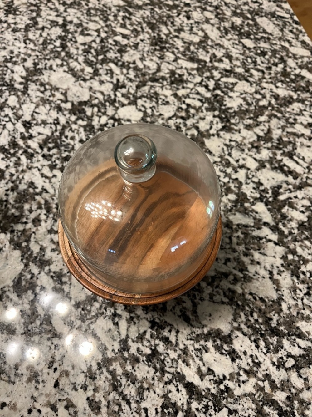 Glass Dome Cake Stand on Wooden Pedestal - Clear & Natural Wood - Picture 2 of 6